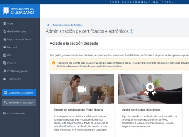 emision certificado desde portal notariado